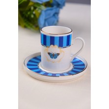 Tabak Evi Porselen Butterfly Collection Altın Yaldızlı Kahve Fincanı 85CC Mavi Tekli