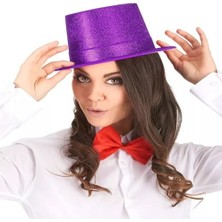 Ett Koyu Mor Renk Violet Parıltılı Simli Fötr Silindir Parti Şapkası Dinç Store - 004982