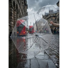 Çaylar Avm Şemsiye Şeffaf 8 Telli Fiber Kırılmaz Rüzgar Ters Döndürür Tekrar Düzelt Kullan 95 cm