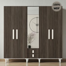 Comiet Berceste 5 Kapak Ayaklı Tasarım Aynalı Country Mdf Gardırop