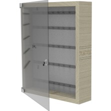 Rafburada 50 Anahtar Kapasiteli Ahşap Anahtar Dolabı - Pleksi Kapak Beyaz