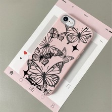 HONTINGA iPhone Se 2022 ile Uyumlu Kılıfı Deri Dokusu Anti Düşme Yumuşak Silikon Telefon Kılıfı Kelebek Desen K7-3085