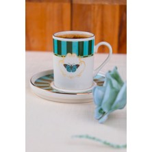 Tabak Evi Porselen Butterfly Collection Altın Yaldızlı Kahve Fincanı 85CC Yeşil Tekli