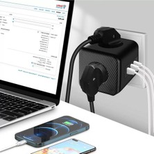 Özbience Termal Akım Korumalı 3'lü Duvar Priz, USB ve Type C Çıkışlı