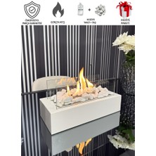 Mondelux Premium Metal Masaüstü Beyaz Şömine - Dekoratif Taş ve Yakıt Hediyeli