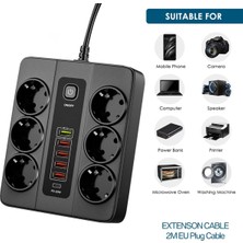 Özbience Termal Akım Korumalı 3000W 6’lı Priz, 2m Uzatma Kablosu, 5 USB + Type-C