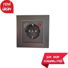 Özbience Füme Sıva Altı Şok Akım Koruma Topraklı Priz ve Tekli Çerçeve