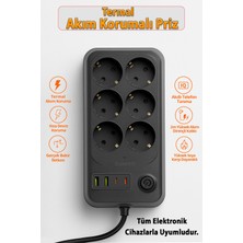 Özbience 6 Prizli, 4 USB Girişli, Akım Korumalı, Topraklı, Uzatma Kablosu
