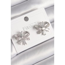 Lokiboo Pirinç Gümüş Renk Zirkon Taşlı Fiyonk Model Kadın Küpe - TJ-BKP9779