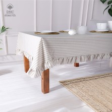 DNC Hometex Keten Gri Çizgili Fırfırlı Masa Örtüsü