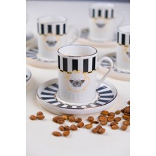 Tabak Evi Porselen Butterfly Collection Altın Yaldızlı Kahve Fincanı 85CC Siyah 6 Lı