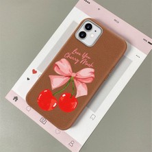 HONTINGA iPhone 12 ile Uyumlu Kılıfı Deri Dokusu Anti Düşme Yumuşak Silikon Telefon Kılıfı Vişne Desen K7-3083