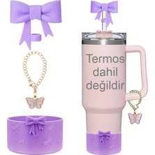 Quencher Uyumlu 30 - 40 Oz 3'lü Aksesuar Tıpa Charm Taban Koruyucu Silikon Mor Set