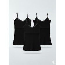 Woan Comfort 3’lü Ribana Askılı Atlet Seti – Dantel Yaka – Günlük Konfor