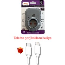 Özbience Gri Renk Akım Koruma Prizi USB Type-C, 3000W, Hediye Telefon Şarj Kablosu