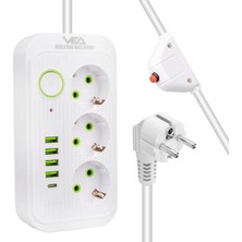 Özbience 3'lü 1.5m Type-C Kablosuz Beyaz Akım Korumalı Priz