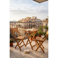 3'lü Ahşap Bistro Set - 2 Kademeli Katlanır Masa ve Sandalye