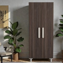 Flances Berceste Ayaklı Tasarım 2 Kapak Koyu Meşe Mdf Gardırop