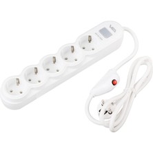 Özbience 5 Topraklı Beyaz Uzatmalı Priz, 1.5 M Kablolu, Anahtarlı, Akım Koruma