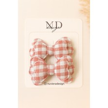 Nuviera Design Pembe Ekose Desenli Fiyonk Saç Tokası Klipsli - 2'li Set