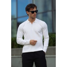 Aziso Erkek Polo Yaka Yarım Fermuarlı Triko Kazak