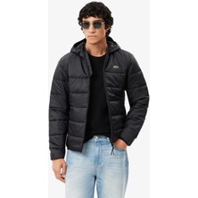 Lacoste Water Repellent Syntehic Fill Jacket Sabit Kapüşonlu Su Itici Erkek Mont Siyah