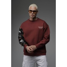 AURA 7 Collection Erkek Giyim Kol Detaylı Bordo Sweatshirt