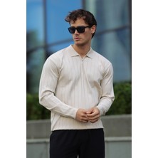 Aziso Erkek Polo Yaka Yarım Fermuarlı Triko Kazak