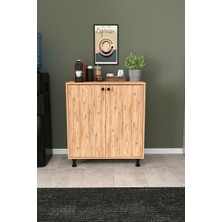 Dekorfim DF13101 Lotus 2 Kapaklı Çok Amaçlı Mutfak Dolabı Kiler Kahve Köşesi Raflı Modern Depolama Dolabı Atlantik Çam