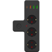 Özbience Termal Akım Koruma 3 Soket, 3 USB ve Type-C 20W Priz Model 3397
