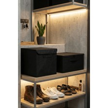 HomyJRs Homyjr’s 2’li Saklama Seti (Kare Kapaklı Kutu + Dikdörtgen Fermuarlı Kutu) Antre & Dolap Organizer - Siyah