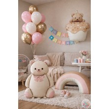 Joyane Ponçik Ayı Retro Gökkuşağı Balon Konsepti | Krem Ayıcık, Kek & Altın Pembe Pastel Set