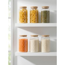 Zuri Design 6’lı Vakumlu Büyük Boy Cam Saklama Kabı Seti – 1500 cc Bambu Kapaklı