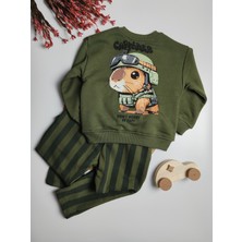 Moda Rüyası Capybara Yeşil Erkek Çocuk Sweatshirt Eşofman Takımı