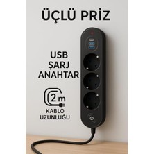 Özbience 3’lü Priz Usb-A ve Usb-C, Termal Koruma, 2500W, Aç/kapa Anahtarı