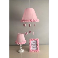 Normadia Pembe Çiçekli Bebek Çocuk Odası Avize ve Çerçeve Seti