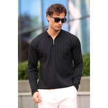 Aziso Erkek Polo Yaka Yarım Fermuarlı Triko Kazak