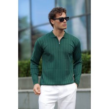 Aziso Erkek Polo Yaka Yarım Fermuarlı Triko Kazak