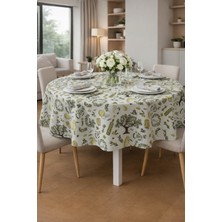 Rona Home Özel Tasarım Zeytin Desenli Yuvarlak Masa Örtüsü - Yıkanabilir Solmaz Kaliteli Lüks Kumaş