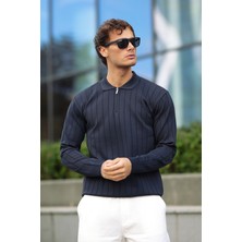 Aziso Erkek Polo Yaka Yarım Fermuarlı Triko Kazak