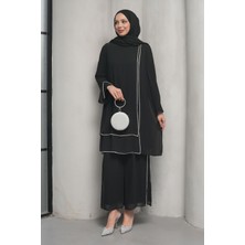 İmaj Butik Siyah Taş Detaylı Tunik Pantolonlu Abiye Takım