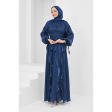 İmaj Butik Lacivert Önü Drapeli Kol Bağlamalı Abiye