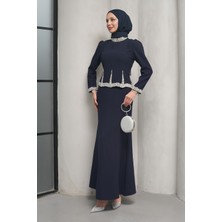 İmaj Butik Lacivert Taş Detaylı Tasarım Abiye