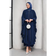 İmaj Butik Lacivert Taş Detaylı Fırfırlı Ikili Abaya Takım