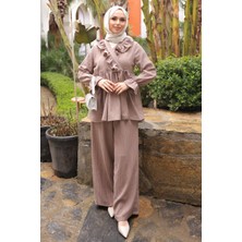 İmaj Butik Vizon Yaka Fırfırlı Tunik Pantolonlu Takım