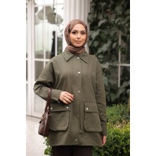 İmaj Butik Haki Fermuarlı Gabardin Ceket