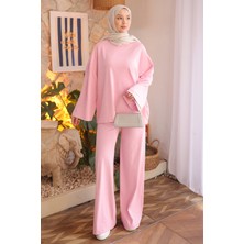 İmaj Butik Pembe Bisiklet Yaka Sweat Pantolonlu Takım