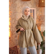 İmaj Butik Haki Kuşaklı Düğmeli Gabardin Trençkot