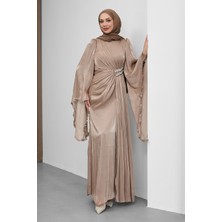 İmaj Butik Vizon Bel Taşlı Şifon Abiye