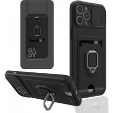 Marsilyan iPhone 12 Pro Kılıf Zuma Kartvizitli Yüzüklü Silikon - Siyah